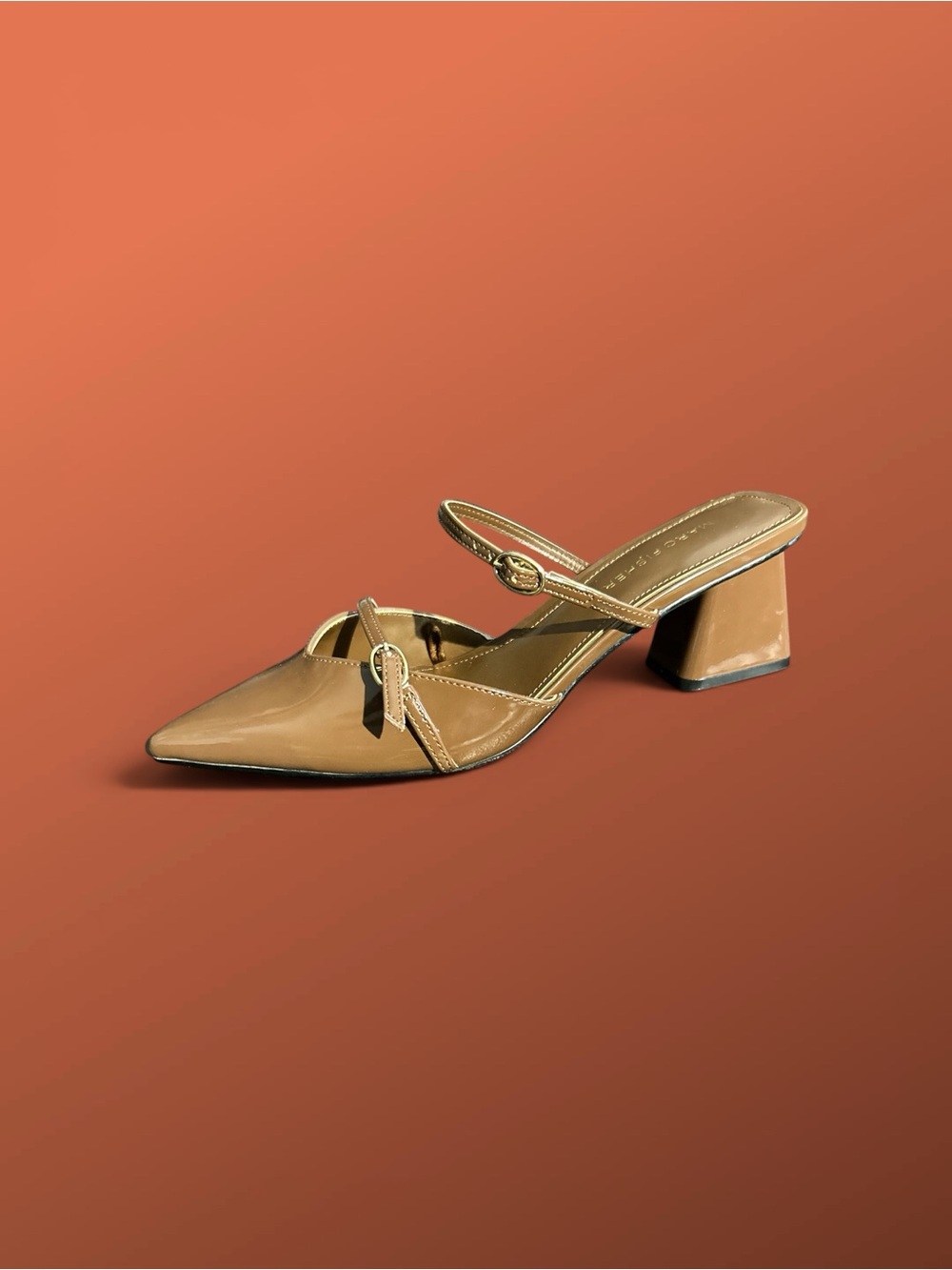 Marc Fisher Camel Patent Pointed Toe Slingback Mules - Picture 2 of 3